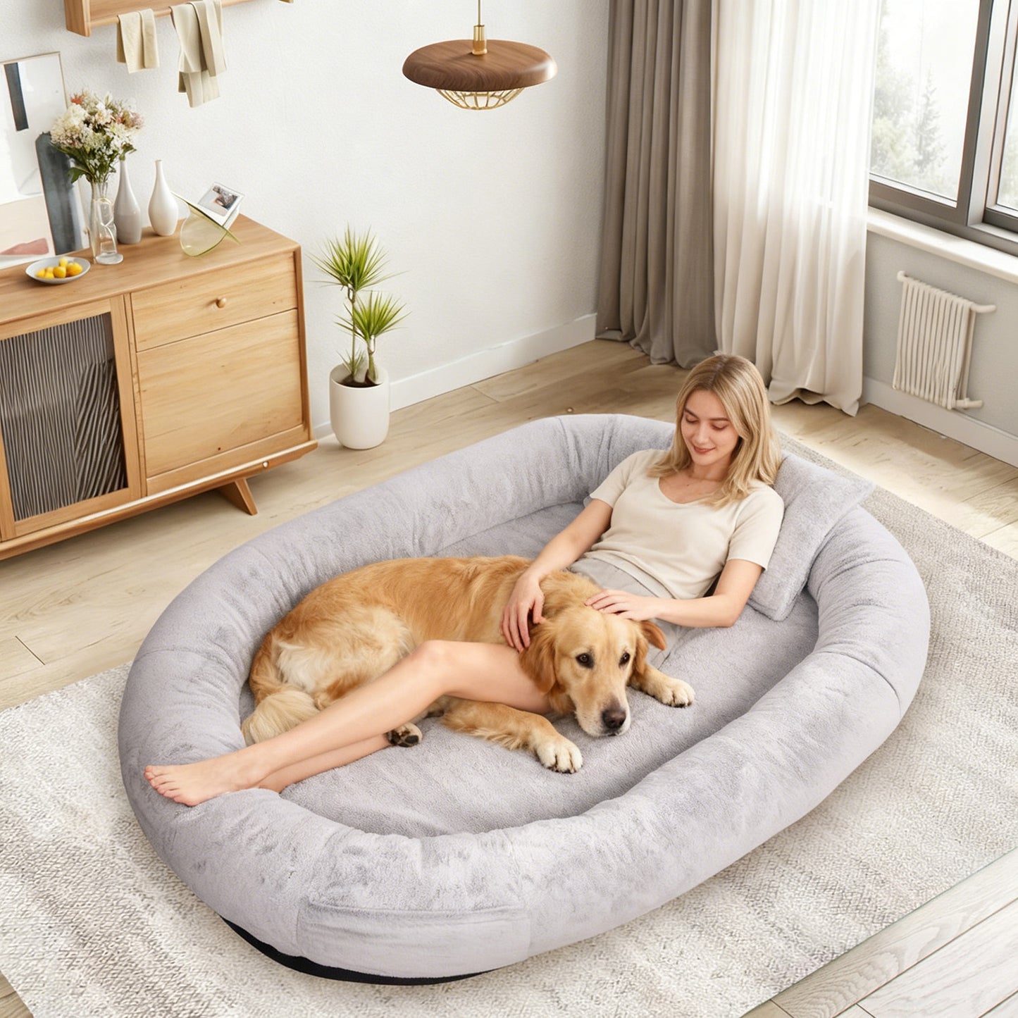 Oversize Faux Fur Dog Bean Bag Bed, 71"x45", Grey