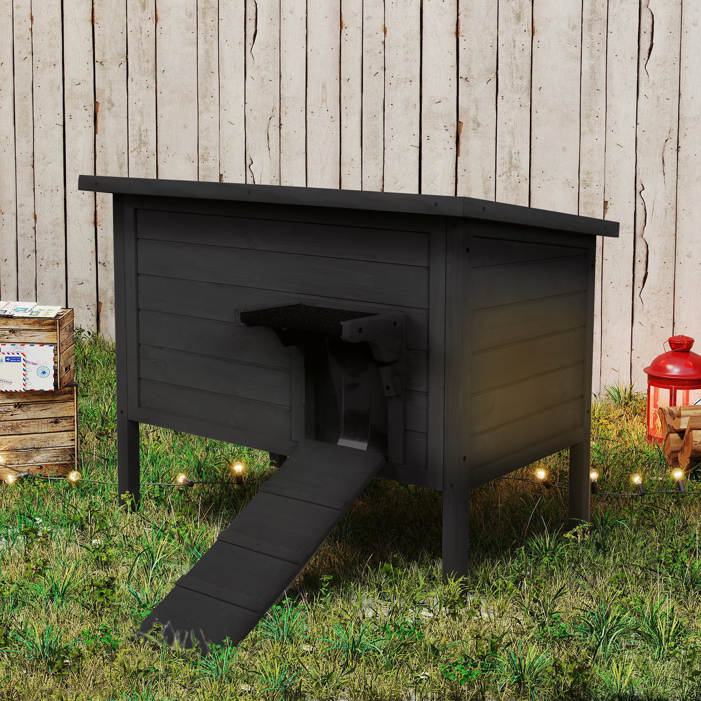 Outdoor Insulated Cat House, Winter Shelter, Black