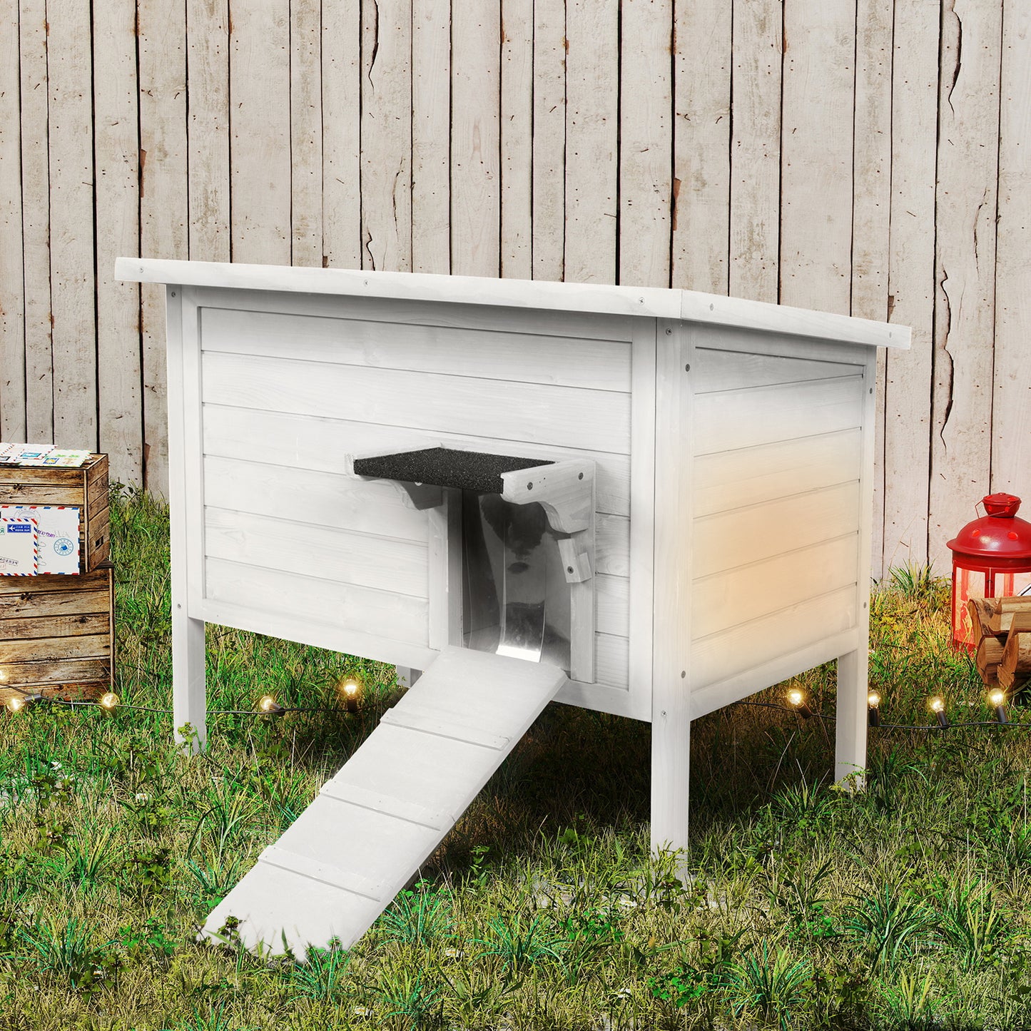 Outdoor Insulated Cat House, Winter Shelter, White